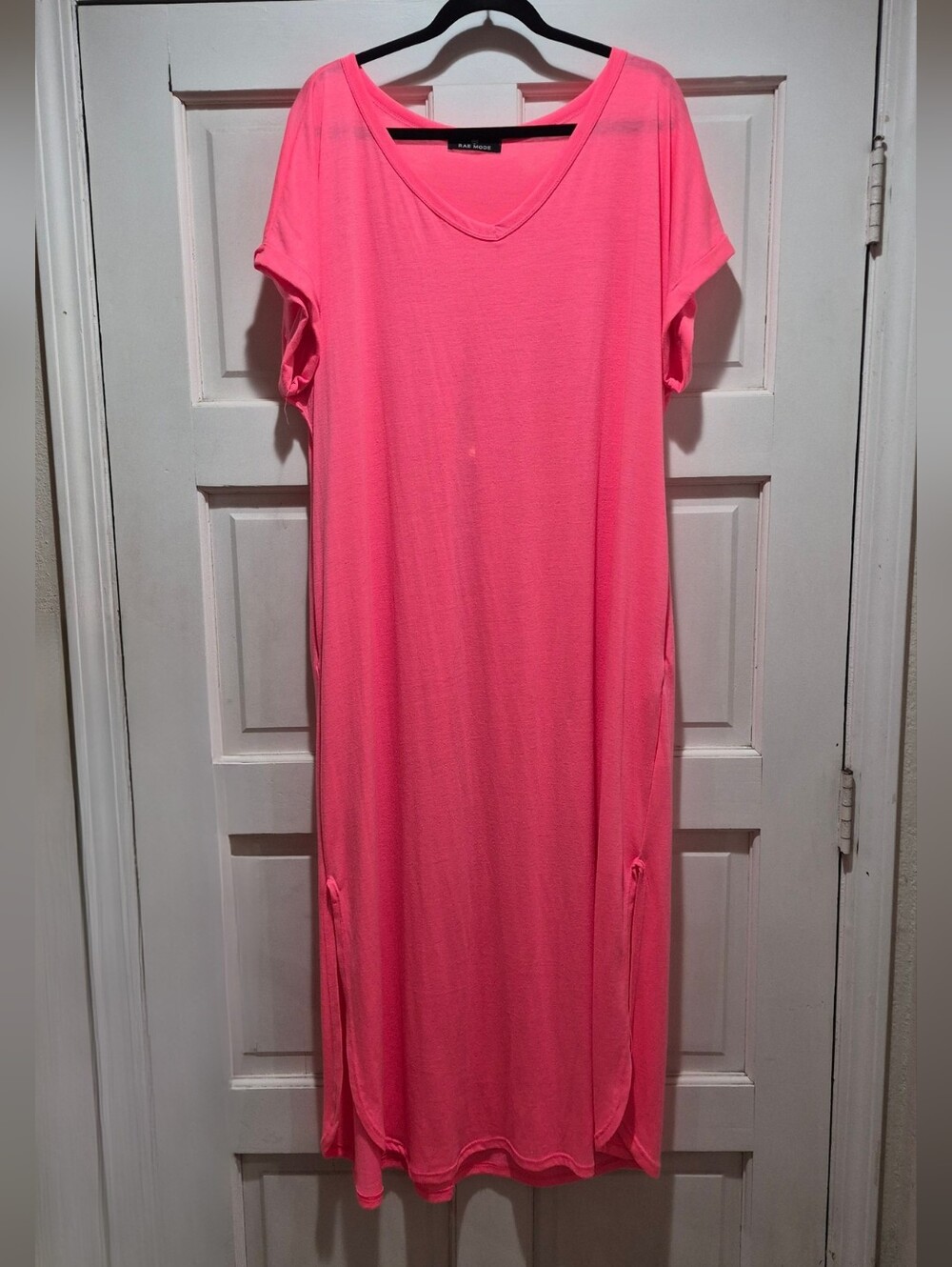 Rae Mode Neon Pink Maxi T-Shirt Dress | 3XL | Side Slits | EUC